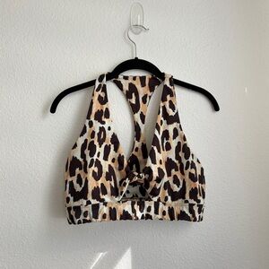 Beach Riot Watercolor Leopard Print Twist Front Sports Bra